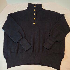 Women's High Collar Split Pullover, Front Closure Sweater  Sz: S Black